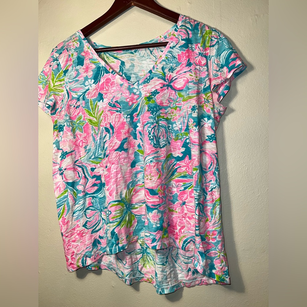 Lilly Pulitzer Floral Short Sleeve Tee - Pink, Blue, Green